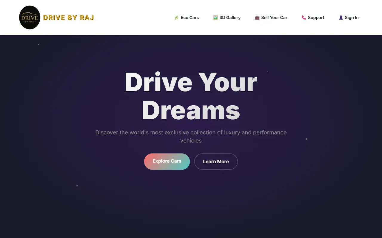 Drive by Raj home page with the headline Drive your dreams